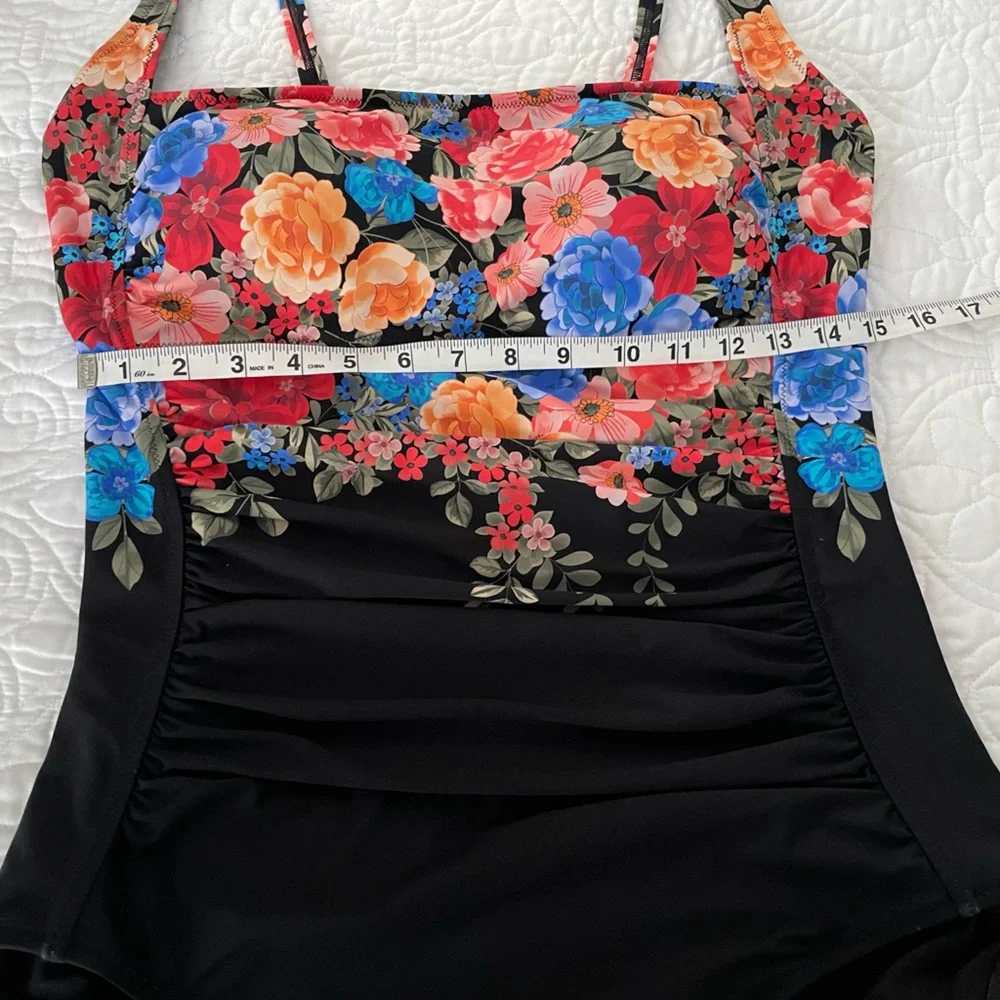 Johnny Was Black Royal Ruched One Piece Floral Swimsuit Sz 3X - Picture 11 of 14